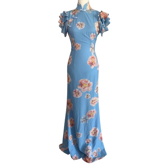 SAU LEE Sylvie Dress in Blue Multi 2 New Womens Floral Gown Long Maxi - Picture 5 of 12